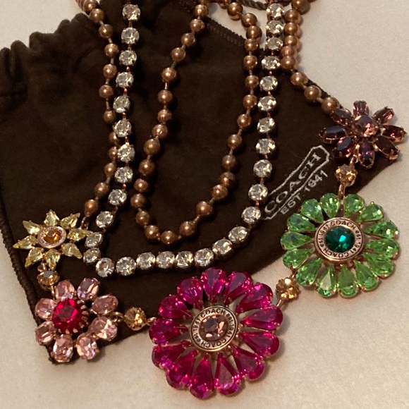 COACH Poppy Swarovski Crystal Flower 3 Strand Necklace 94584 - Picture 1 of 16